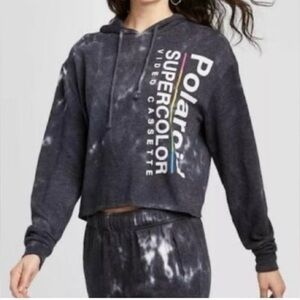 Polaroid hoodie cropped blue tie  dyed long sleeve pullover sweatshirt XL